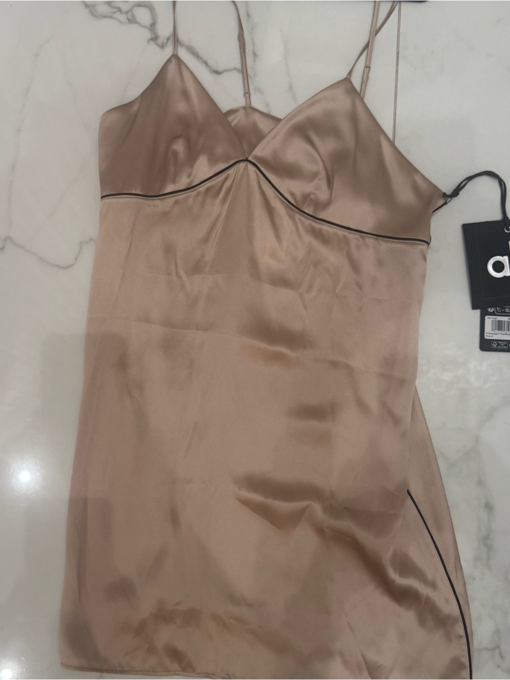 ALO Yoga Satin Mini Slip Dress in Champagne - Picture 3 of 3